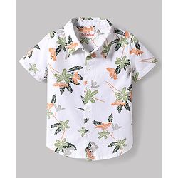 Babyhug Cotton Woven Half Sleeves Shirt & Denim Shorts Set With Floral Print - White & Blue