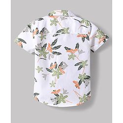 Babyhug Cotton Woven Half Sleeves Shirt & Denim Shorts Set With Floral Print - White & Blue