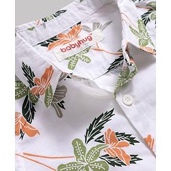 Babyhug Cotton Woven Half Sleeves Shirt & Denim Shorts Set With Floral Print - White & Blue