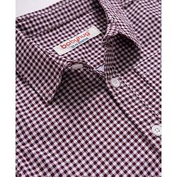 Babyhug 100% Cotton Woven Half Sleeves Checked Shirt & Shorts Set With Bow & Suspender - Dark Red & Navy Blue