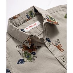 Babyhug 100% Cotton Woven Half Sleeves Floral Printed Shirt & Shorts Set - Olive Green