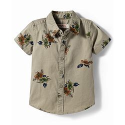 Babyhug 100% Cotton Woven Half Sleeves Floral Printed Shirt & Shorts Set - Olive Green