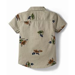 Babyhug 100% Cotton Woven Half Sleeves Floral Printed Shirt & Shorts Set - Olive Green