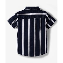 Babyhug 100% Cotton Woven Half Sleeves Striped Shirt & Shorts Set - Navy Blue & Beige