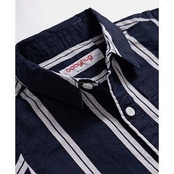 Babyhug 100% Cotton Woven Half Sleeves Striped Shirt & Shorts Set - Navy Blue & Beige