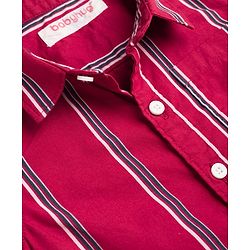 Babyhug 100% Cotton Woven Half Sleeves Striped Shirt & Shorts Set - Maroon & White