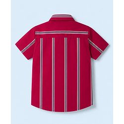 Babyhug 100% Cotton Woven Half Sleeves Striped Shirt & Shorts Set - Maroon & White
