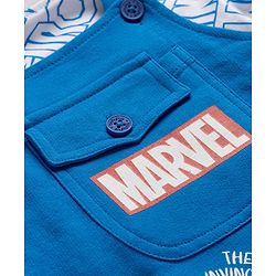 Babyhug Marvel Single Jersey Knit Half Sleeves Avengers Iron Man Printed Dungaree With Inner Tee - Blue