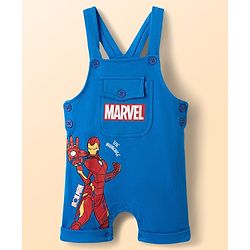 Babyhug Marvel Single Jersey Knit Half Sleeves Avengers Iron Man Printed Dungaree With Inner Tee - Blue