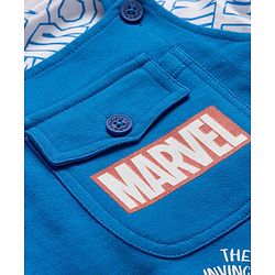 Babyhug Marvel Single Jersey Knit Half Sleeves Avengers Iron Man Printed Dungaree With Inner Tee - Blue