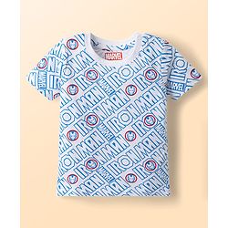 Babyhug Marvel Single Jersey Knit Half Sleeves Avengers Iron Man Printed Dungaree With Inner Tee - Blue