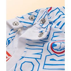 Babyhug Marvel Single Jersey Knit Half Sleeves Avengers Iron Man Printed Dungaree With Inner Tee - Blue