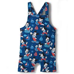 Babyhug Disney Single Jersey Knit Half Sleeves Mickey Mouse Printed Dungaree With Inner Tee - Navy Blue & Red
