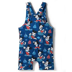 Babyhug Disney Single Jersey Knit Half Sleeves Mickey Mouse Printed Dungaree With Inner Tee - Navy Blue & Red