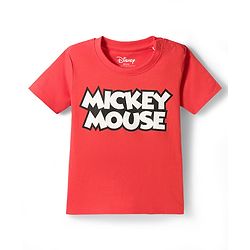 Babyhug Disney Single Jersey Knit Half Sleeves Mickey Mouse Printed Dungaree With Inner Tee - Navy Blue & Red