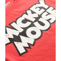 Babyhug Disney Single Jersey Knit Half Sleeves Mickey Mouse Printed Dungaree With Inner Tee - Navy Blue & Red