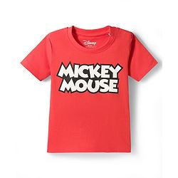 Babyhug Disney Single Jersey Knit Half Sleeves Mickey Mouse Printed Dungaree With Inner Tee - Navy Blue & Red
