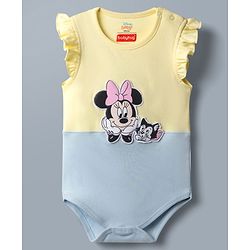 Babyhug Disney 100% Cotton Knit Half Sleeves Onesie With Minnie Mouse Graphics Pack Of 2 - White Yellow & Light Blue