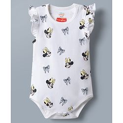 Babyhug Disney 100% Cotton Knit Half Sleeves Onesie With Minnie Mouse Graphics Pack Of 2 - White Yellow & Light Blue
