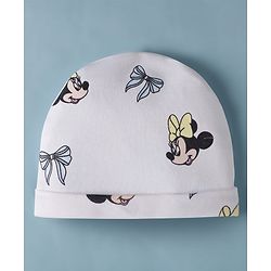 Babyhug Disney Interlock Knit Cap, Mitten & Booties Set With Minnie Mouse Graphics White - Diameter 15 cm