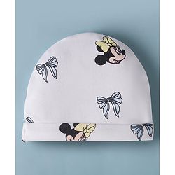 Babyhug Disney Interlock Knit Cap, Mitten & Booties Set With Minnie Mouse Graphics White - Diameter 15 cm
