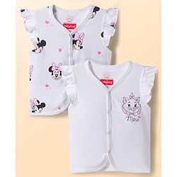 Babyhug Disney Interlock Knit Frill Sleeves Jhablas with Minnie Mouse & Marie Graphics Pack of 2 - White