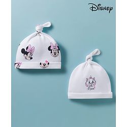 Babyhug Disney Interlock Knit Pony Caps with Disney Character Graphics Pack of 2 White - Diameter 15 cm
