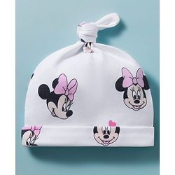 Babyhug Disney Interlock Knit Pony Caps with Disney Character Graphics Pack of 2 White - Diameter 15 cm