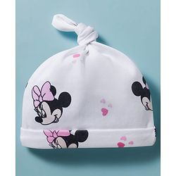 Babyhug Disney Interlock Knit Pony Caps with Disney Character Graphics Pack of 2 White - Diameter 15 cm