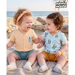 Babyhug Interlock Knit Half Sleeves Jhablas with Minnie Mouse Graphics Pack of  2- Sky &  Peach