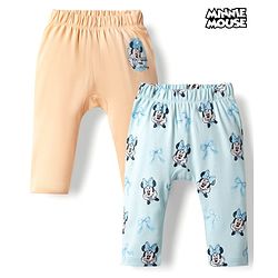 Babyhug Disney 100% Cotton Knit Full Sleeves Diaper Leggings With Minnie Mouse Graphic Pack Of 2 - Light Blue & Peach