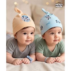 Babyhug Disney Interlock Knit Cap With Minnie Mouse Graphics Pack of 2 Multicolor- Diameter 14 cm