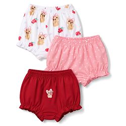 Babyhug 100% Cotton Single Jersey Knit Bear & Pola Dot Printed Bllomers Pack Of 3 - Multicolour