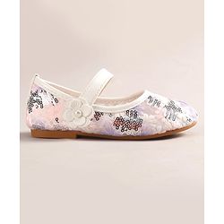 Cute Walk by Babyhug Velcro Closure Ballerina with Sequin Detailing & Floral Applique - Purple