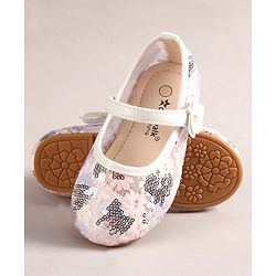 Cute Walk by Babyhug Velcro Closure Ballerina with Sequin Detailing & Floral Applique - Purple