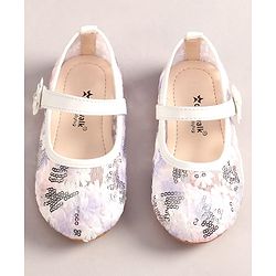 Cute Walk by Babyhug Velcro Closure Ballerina with Sequin Detailing & Floral Applique - Purple