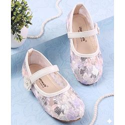 Cute Walk by Babyhug Velcro Closure Ballerina with Sequin Detailing & Floral Applique - Purple