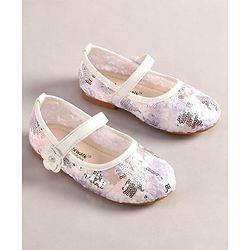 Cute Walk by Babyhug Velcro Closure Ballerina with Sequin Detailing & Floral Applique - Purple