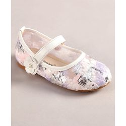 Cute Walk by Babyhug Velcro Closure Ballerina with Sequin Detailing & Floral Applique - Purple