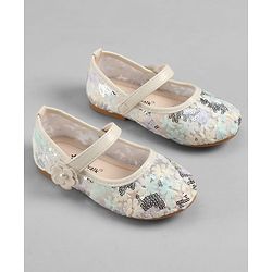 Cute Walk by Babyhug Velcro Closure Ballerina with Sequin Detailing & Floral Applique - Purple