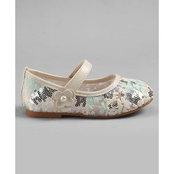Cute Walk by Babyhug Velcro Closure Ballerina with Sequin Detailing & Floral Applique - Purple