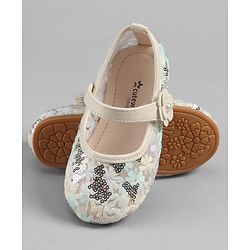 Cute Walk by Babyhug Velcro Closure Ballerina with Sequin Detailing & Floral Applique - Purple