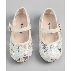 Cute Walk by Babyhug Velcro Closure Ballerina with Sequin Detailing & Floral Applique - Purple