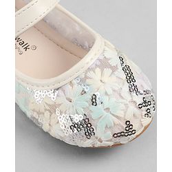 Cute Walk by Babyhug Velcro Closure Ballerina with Sequin Detailing & Floral Applique - Purple