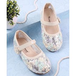 Cute Walk by Babyhug Velcro Closure Ballerina with Sequin Detailing & Floral Applique - Purple