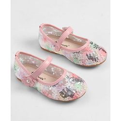 Cute Walk by Babyhug Velcro Closure Ballerina with Sequin Detailing & Floral Applique - Purple