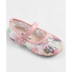 Cute Walk by Babyhug Velcro Closure Ballerina with Sequin Detailing & Floral Applique - Purple