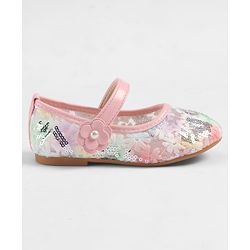 Cute Walk by Babyhug Velcro Closure Ballerina with Sequin Detailing & Floral Applique - Purple
