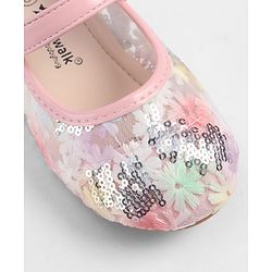 Cute Walk by Babyhug Velcro Closure Ballerina with Sequin Detailing & Floral Applique - Purple