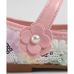 Cute Walk by Babyhug Velcro Closure Ballerina with Sequin Detailing & Floral Applique - Purple